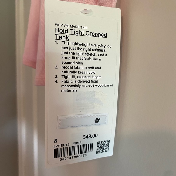 Lululemon Hold Tight Cropped Tank Top Size 8 Flush Pink NWT - Picture 2 of 5